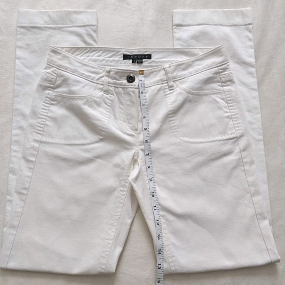 Theory Sz 2 Off White Grace Connecticut Denim Jeans Straight Leg Low Rise Cotton - Picture 2 of 7